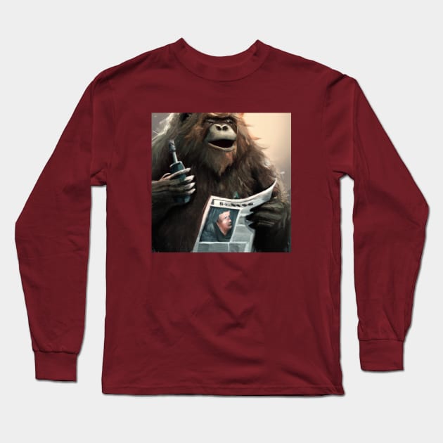 Bigfoot is Vaping While Reading the Newspaper Long Sleeve T-Shirt by Star Scrunch